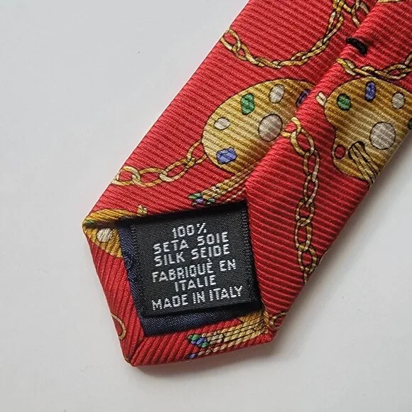 CHANEL Men's Vintage Tie 100% Silk Made in Italy Red Painters Palette Authentic